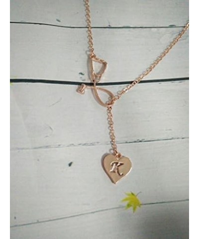 Rose Gold Plated Medicine Stethoscope Heart Initial Alphabet Letter Necklace for Doctor Nurse F $8.95 Necklaces