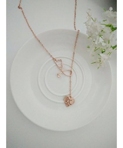 Rose Gold Plated Medicine Stethoscope Heart Initial Alphabet Letter Necklace for Doctor Nurse F $8.95 Necklaces