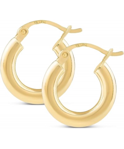 14k Yellow Gold Classic Shiny Polished Round Hoop Earrings for Women, 2mm-3mm Tube x 10mm-65mm Diameters 3mm x 15mm (.59") Di...