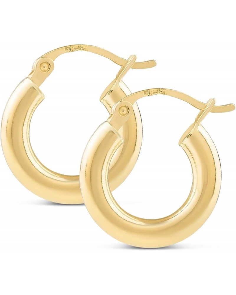 14k Yellow Gold Classic Shiny Polished Round Hoop Earrings for Women, 2mm-3mm Tube x 10mm-65mm Diameters 3mm x 15mm (.59") Di...