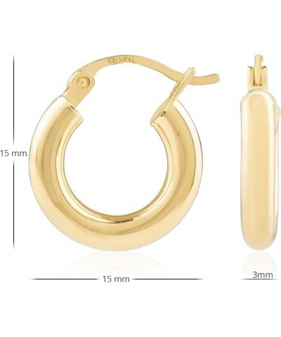 14k Yellow Gold Classic Shiny Polished Round Hoop Earrings for Women, 2mm-3mm Tube x 10mm-65mm Diameters 3mm x 15mm (.59") Di...