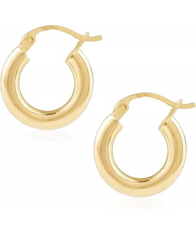 14k Yellow Gold Classic Shiny Polished Round Hoop Earrings for Women, 2mm-3mm Tube x 10mm-65mm Diameters 3mm x 15mm (.59") Di...