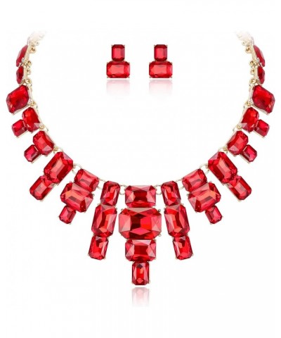 Women's Statement Jewelry Set, Vintage Rhinestone Crystal Art Deco Costume Chunky Collar Necklace Stud Earrings Set Red $10.0...