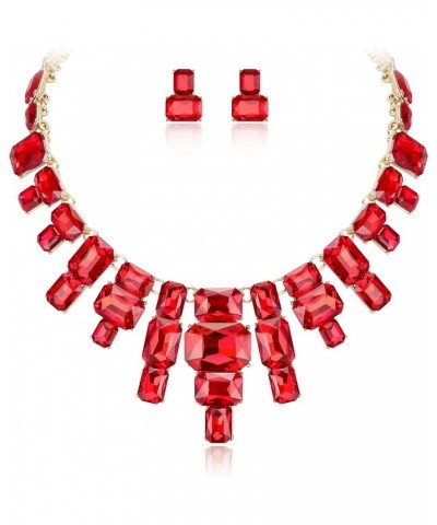 Women's Statement Jewelry Set, Vintage Rhinestone Crystal Art Deco Costume Chunky Collar Necklace Stud Earrings Set Red $10.0...