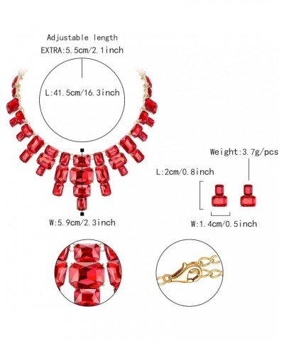 Women's Statement Jewelry Set, Vintage Rhinestone Crystal Art Deco Costume Chunky Collar Necklace Stud Earrings Set Red $10.0...