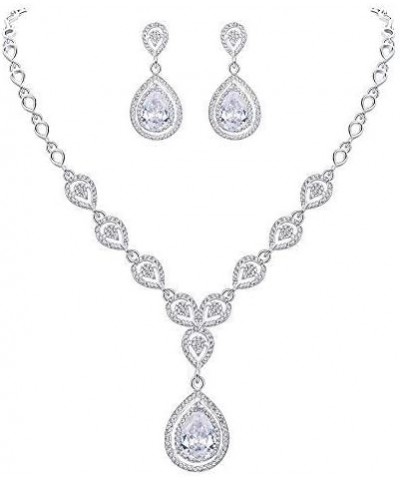 Austrian Crystal Zircon Wedding Teardrop Necklace Earrings Set Clear Silver-Tone $13.53 Jewelry Sets