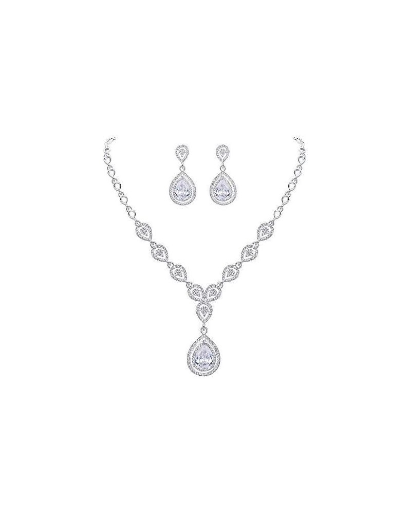 Austrian Crystal Zircon Wedding Teardrop Necklace Earrings Set Clear Silver-Tone $13.53 Jewelry Sets