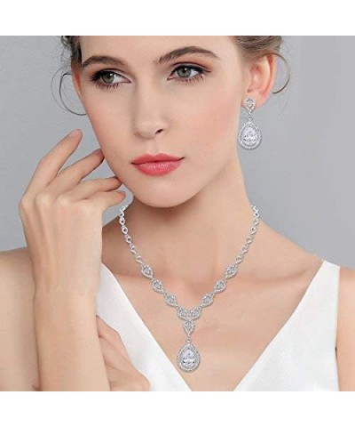 Austrian Crystal Zircon Wedding Teardrop Necklace Earrings Set Clear Silver-Tone $13.53 Jewelry Sets