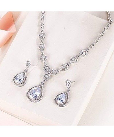 Austrian Crystal Zircon Wedding Teardrop Necklace Earrings Set Clear Silver-Tone $13.53 Jewelry Sets