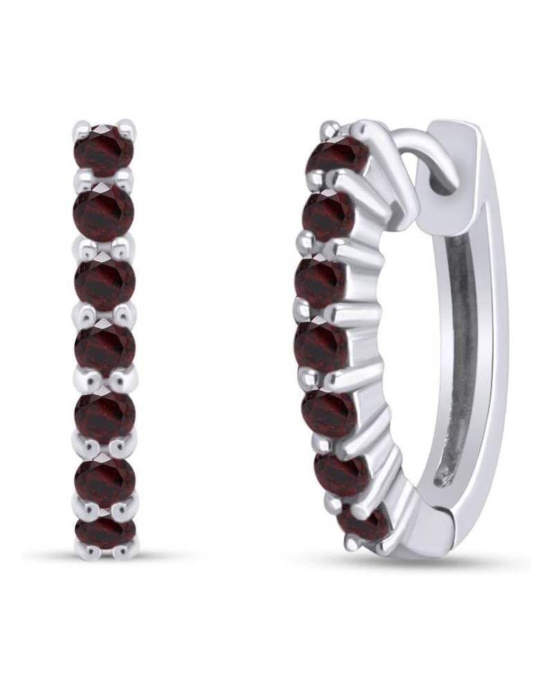 14k White Gold Over Sterling Silver Round Cut Front Hoop Earrings (0.64" Diameter, 0.7 Cttw) Simulated Garnet $29.69 Earrings