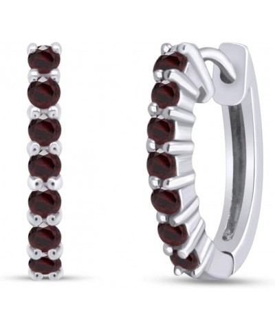 14k White Gold Over Sterling Silver Round Cut Front Hoop Earrings (0.64" Diameter, 0.7 Cttw) Simulated Garnet $29.69 Earrings