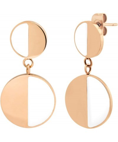 Stainless Steel Womens Two Tone Circle Dangle Drop Earrings Pink Rose Gold & White $10.19 Earrings