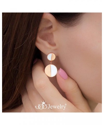 Stainless Steel Womens Two Tone Circle Dangle Drop Earrings Pink Rose Gold & White $10.19 Earrings