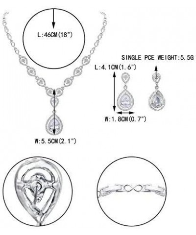 Austrian Crystal Zircon Wedding Teardrop Necklace Earrings Set Clear Silver-Tone $13.53 Jewelry Sets