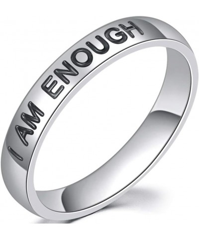 4mm Stainless Steel I am Enough Encouragement Inpiration Mantra Graduation Wedding Band Stackable Ring Silver $8.84 Rings