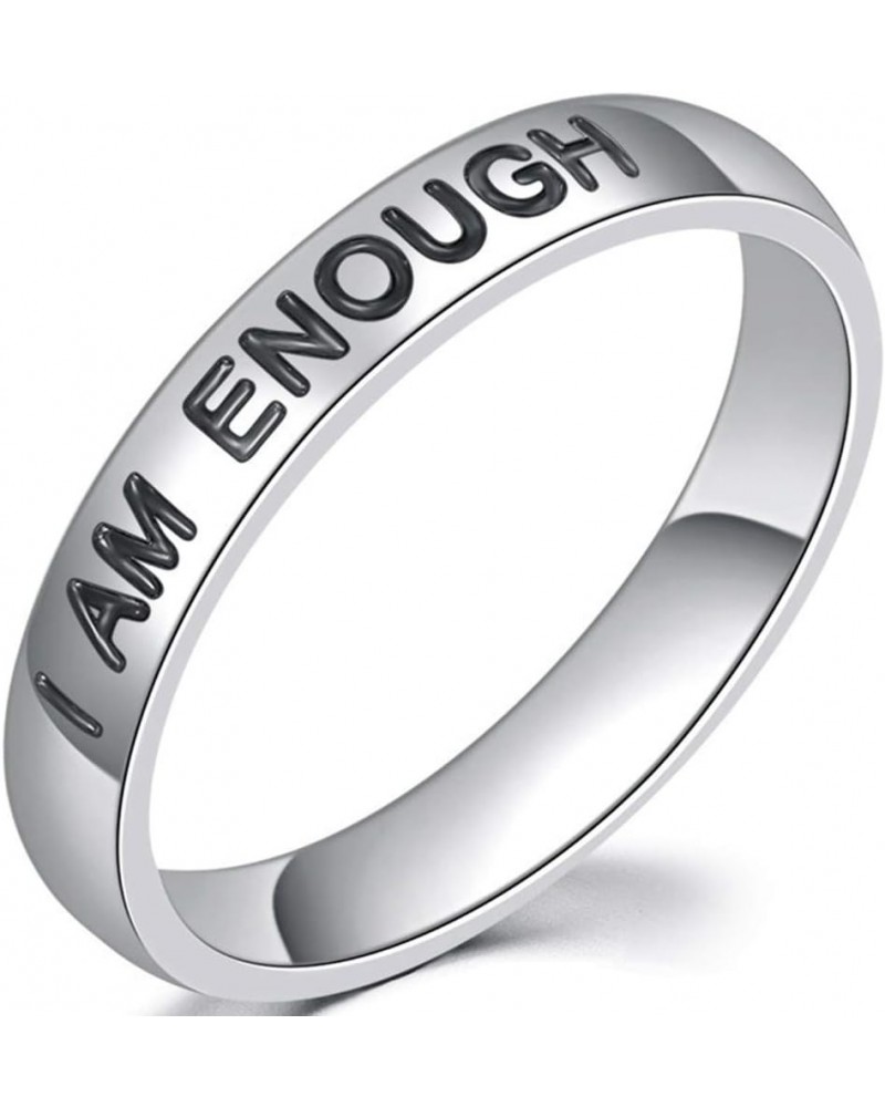 4mm Stainless Steel I am Enough Encouragement Inpiration Mantra Graduation Wedding Band Stackable Ring Silver $8.84 Rings