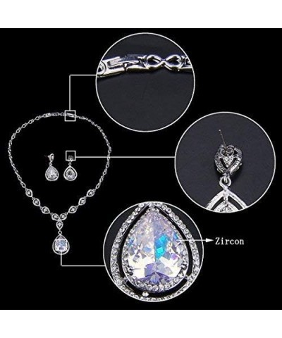 Austrian Crystal Zircon Wedding Teardrop Necklace Earrings Set Clear Silver-Tone $13.53 Jewelry Sets