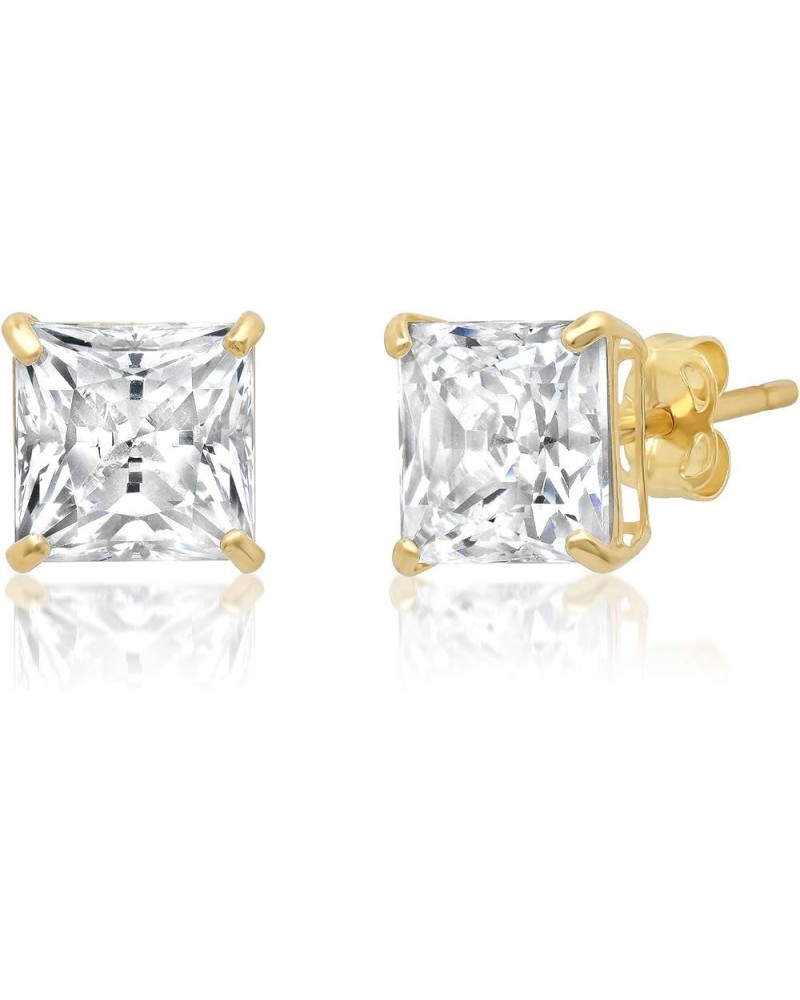 14k Gold Princess Cut CZ Stud Earrings for Women & Men | Cubic Zirconia Earrings Studs with Gold Earring Backs | Square Earri...