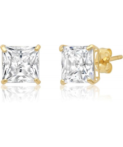 14k Gold Princess Cut CZ Stud Earrings for Women & Men | Cubic Zirconia Earrings Studs with Gold Earring Backs | Square Earri...