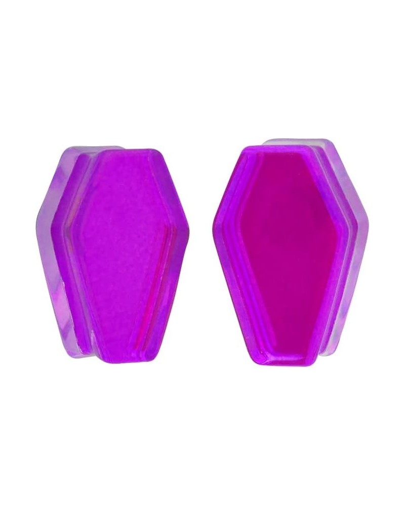 Pair of Purple/Aqua Iridescent Double Sided Coffin Shaped Double Flare Plugs (PG-551) 0g (8mm) $10.53 Body Jewelry