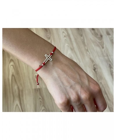 Red String Cross Sterling Silver 925 Bracelet Thread Wristband Charm Unisex Jewelry $12.70 Bracelets