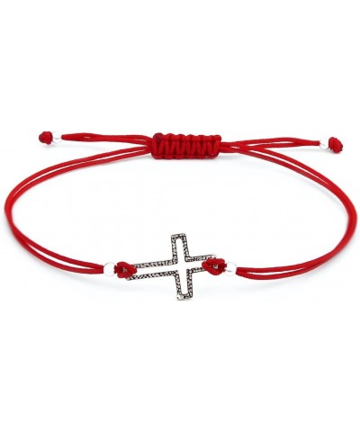 Red String Cross Sterling Silver 925 Bracelet Thread Wristband Charm Unisex Jewelry $12.70 Bracelets