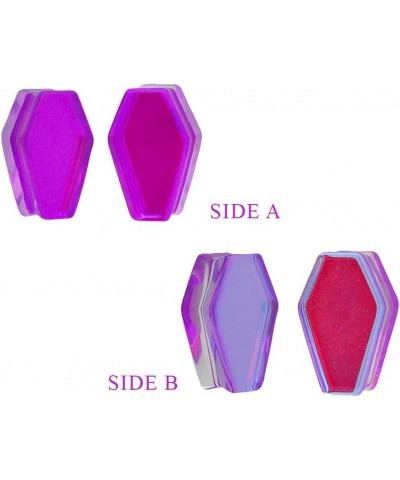 Pair of Purple/Aqua Iridescent Double Sided Coffin Shaped Double Flare Plugs (PG-551) 0g (8mm) $10.53 Body Jewelry