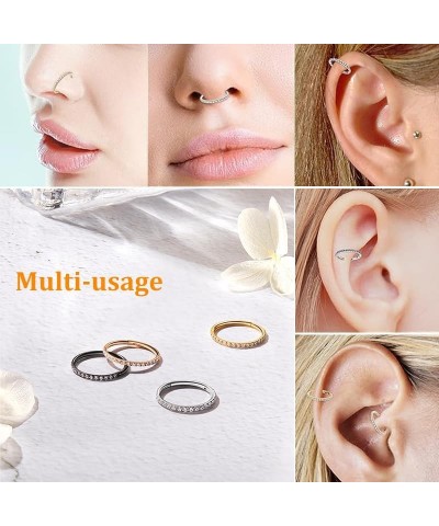 20G, 18G, 16G, 14G Hinged Nose Rings Hoop with Gem in 316L Surgical Steel, Septum Clicker Cartilage Earrings Conch Daith Heli...