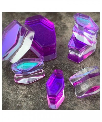 Pair of Purple/Aqua Iridescent Double Sided Coffin Shaped Double Flare Plugs (PG-551) 0g (8mm) $10.53 Body Jewelry