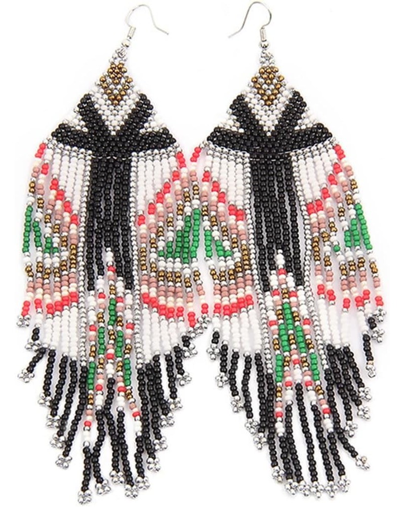 Long Beaded Tassel Earrings – Big Bohemian Statement Handmade Native Beaded Tassel Dangle Earrings … white black $9.87 Earrings