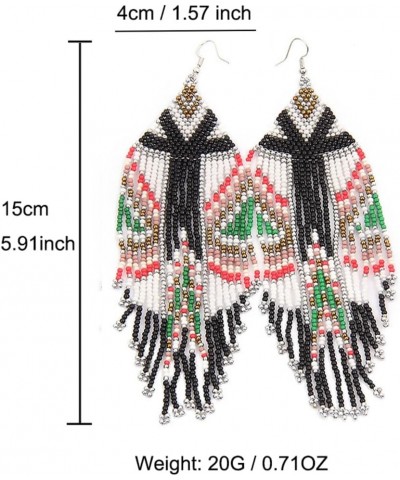 Long Beaded Tassel Earrings – Big Bohemian Statement Handmade Native Beaded Tassel Dangle Earrings … white black $9.87 Earrings