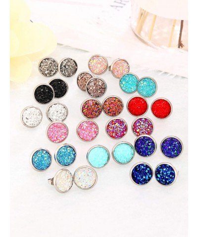 15 Pairs Druzy Stud Bulk Earrings Set Stainless Steel Round post Earrings Bohemian Pierced Earrings Jewelry for Women 8.0 Mil...