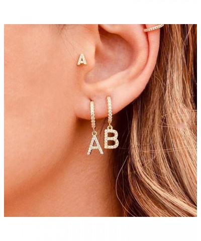 Initial Dangle Hoop Earrings Gold Plated Cubic Zirconia Alphabet Drop Earrings Dainty Hinged Huggie Earrings 26 Letters A To ...