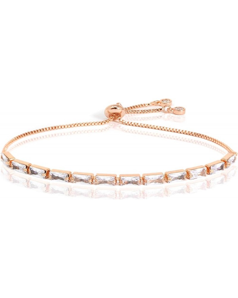 by you Women Fashion Cubic Zirconia Tennis Adjustable Pull String Bracelet Gold Silver Color Rectangle 6mm - Rosegold $11.79 ...