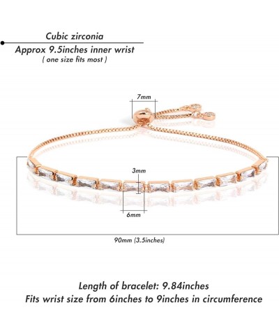 by you Women Fashion Cubic Zirconia Tennis Adjustable Pull String Bracelet Gold Silver Color Rectangle 6mm - Rosegold $11.79 ...