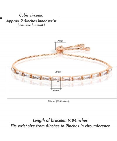 by you Women Fashion Cubic Zirconia Tennis Adjustable Pull String Bracelet Gold Silver Color Rectangle 6mm - Rosegold $11.79 ...