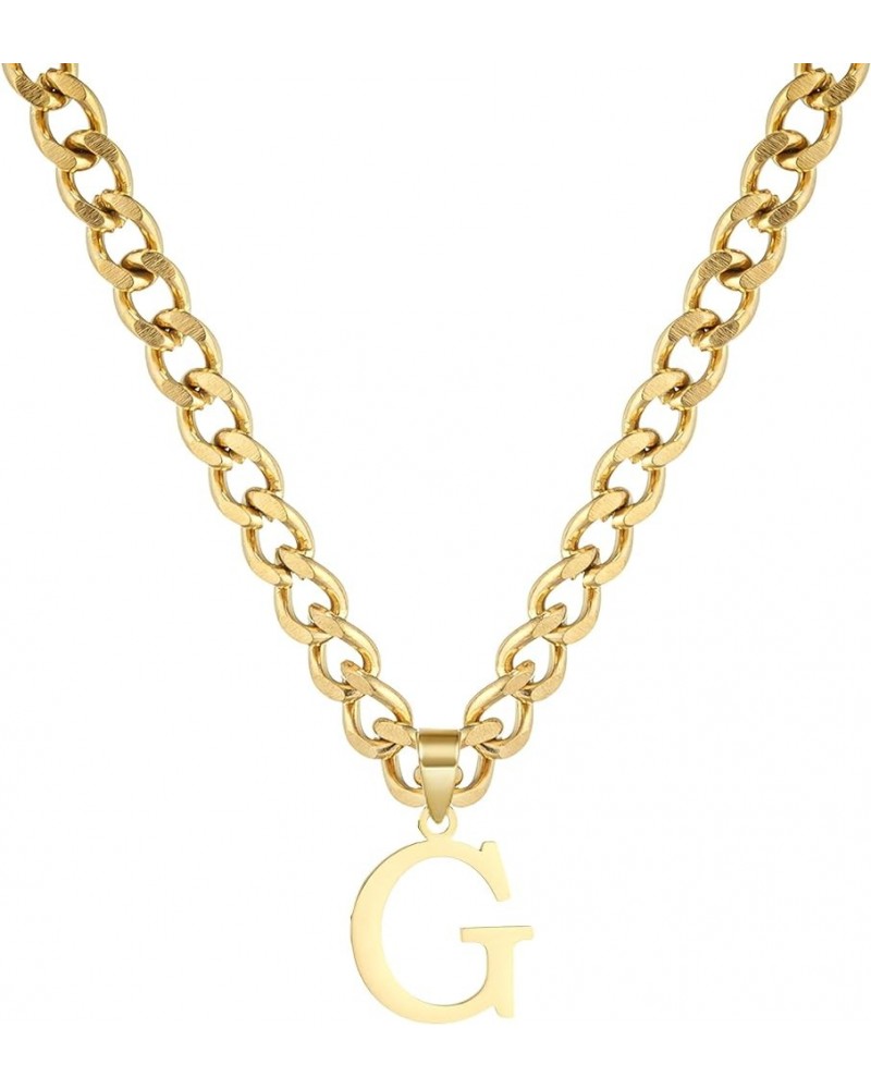 Gold Initial Necklace for Women Men Teens, 14K Gold Plated Stainless Steel Letters with 5mm Wide Cuban Chain Necklace, Capita...